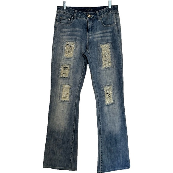 Cache Vintage Embellished Blue Jeans Denim Straight Legs Sz 6 Rhinestones Bling - Picture 1 of 16
